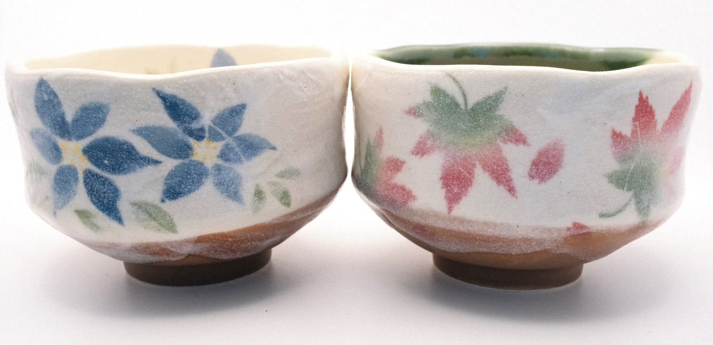 Mini Matcha set - Japanese Maple and Tessen flower motif (2 bowls, whisk, scoop)