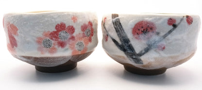 Mini Matcha set - Plum and Sakura motif (2 bowls, whisk, scoop)