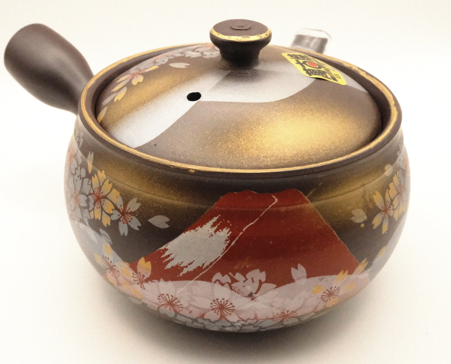 Banko Ware Teapot with Red Mt. Fuji and Sakura Motif