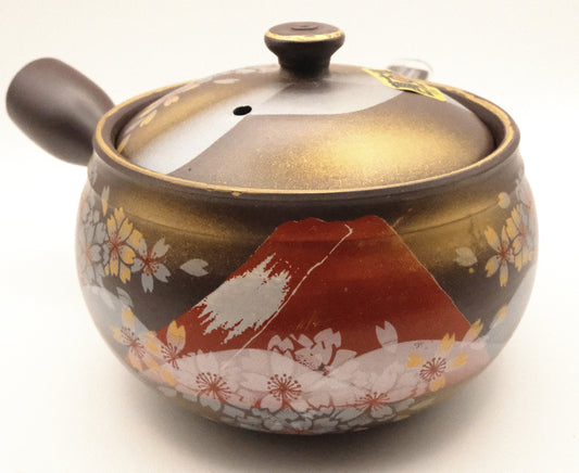 Banko Ware Teapot with Red Mt. Fuji and Sakura Motif