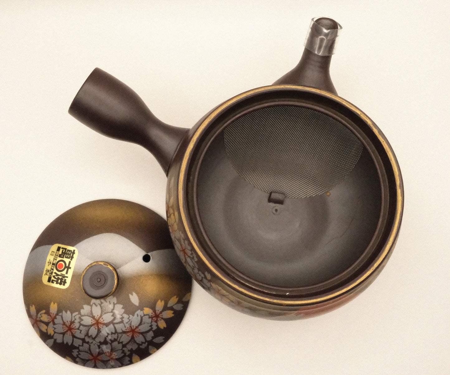 Banko Ware Teapot with Red Mt. Fuji and Sakura Motif