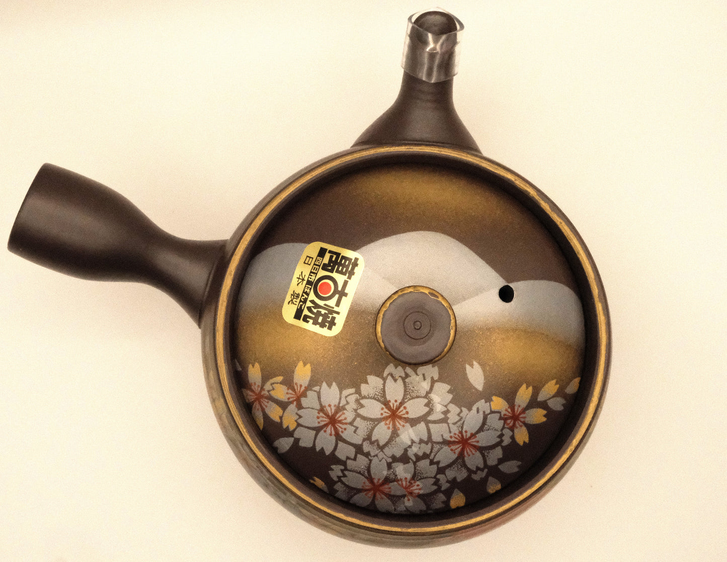 Banko Ware Teapot with Red Mt. Fuji and Sakura Motif