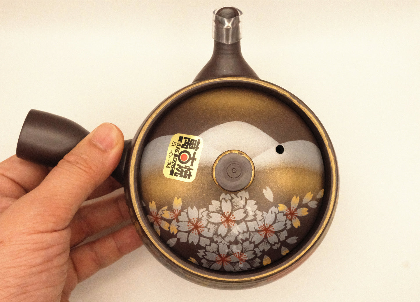 Banko Ware Teapot with Red Mt. Fuji and Sakura Motif